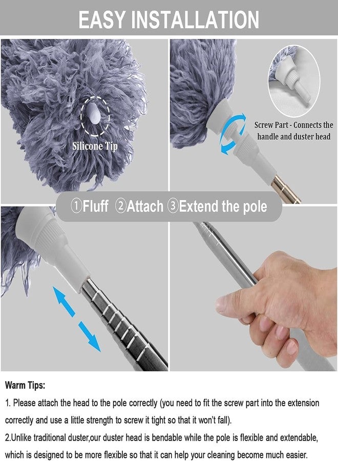 Evadely Microfiber Duster for Home Cleaning, Fan Cleaner Brush with Long Rod, Wall Cleaning Mop, Dust Cleaner for Home Cleaning, Ceiling Fan Cleaner and Duster, Fan Cleaning Mop with Long Rod (Dark Gray) - Image 3
